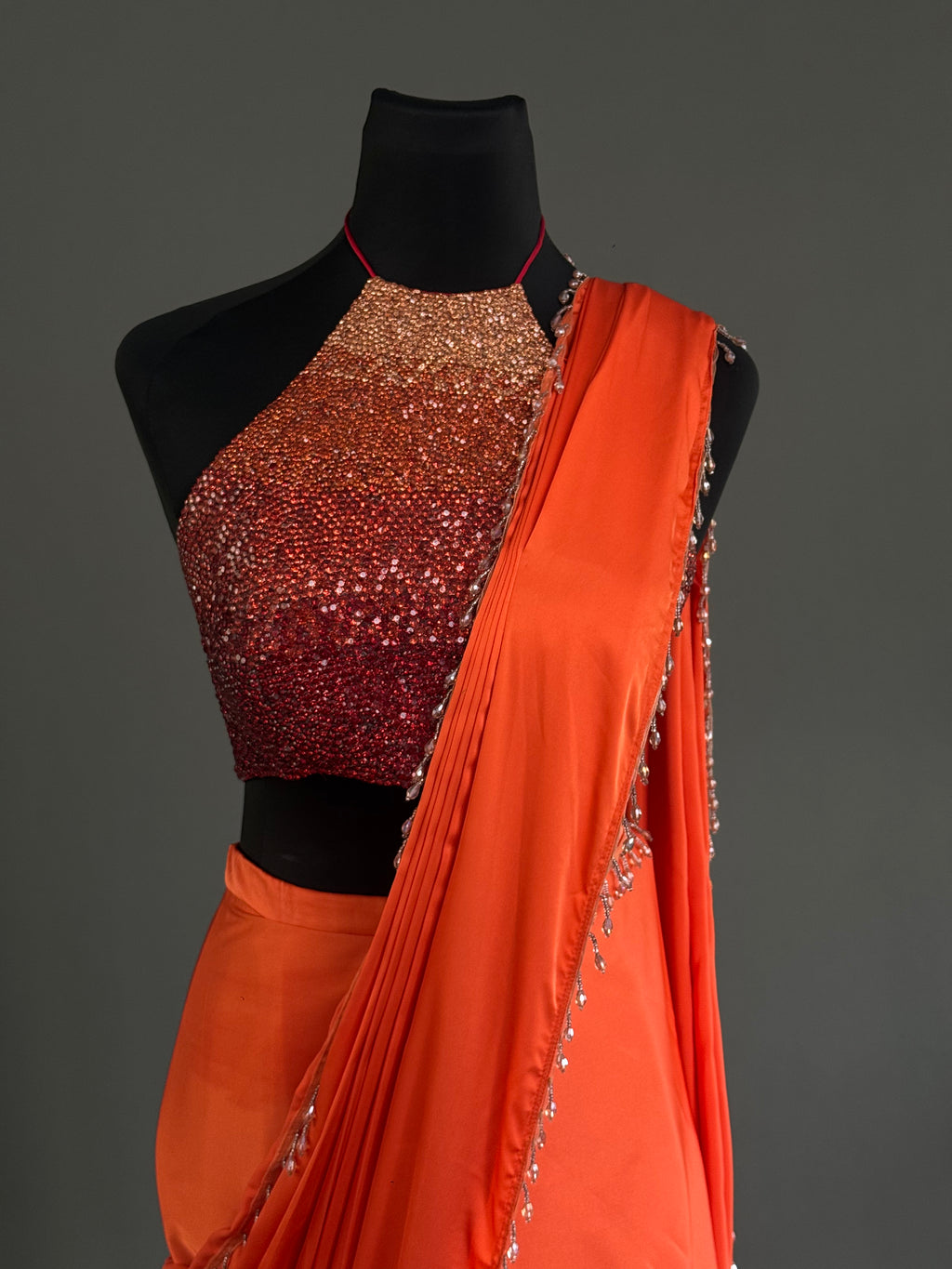 High Neck - Crystal Embellished Saree Set
