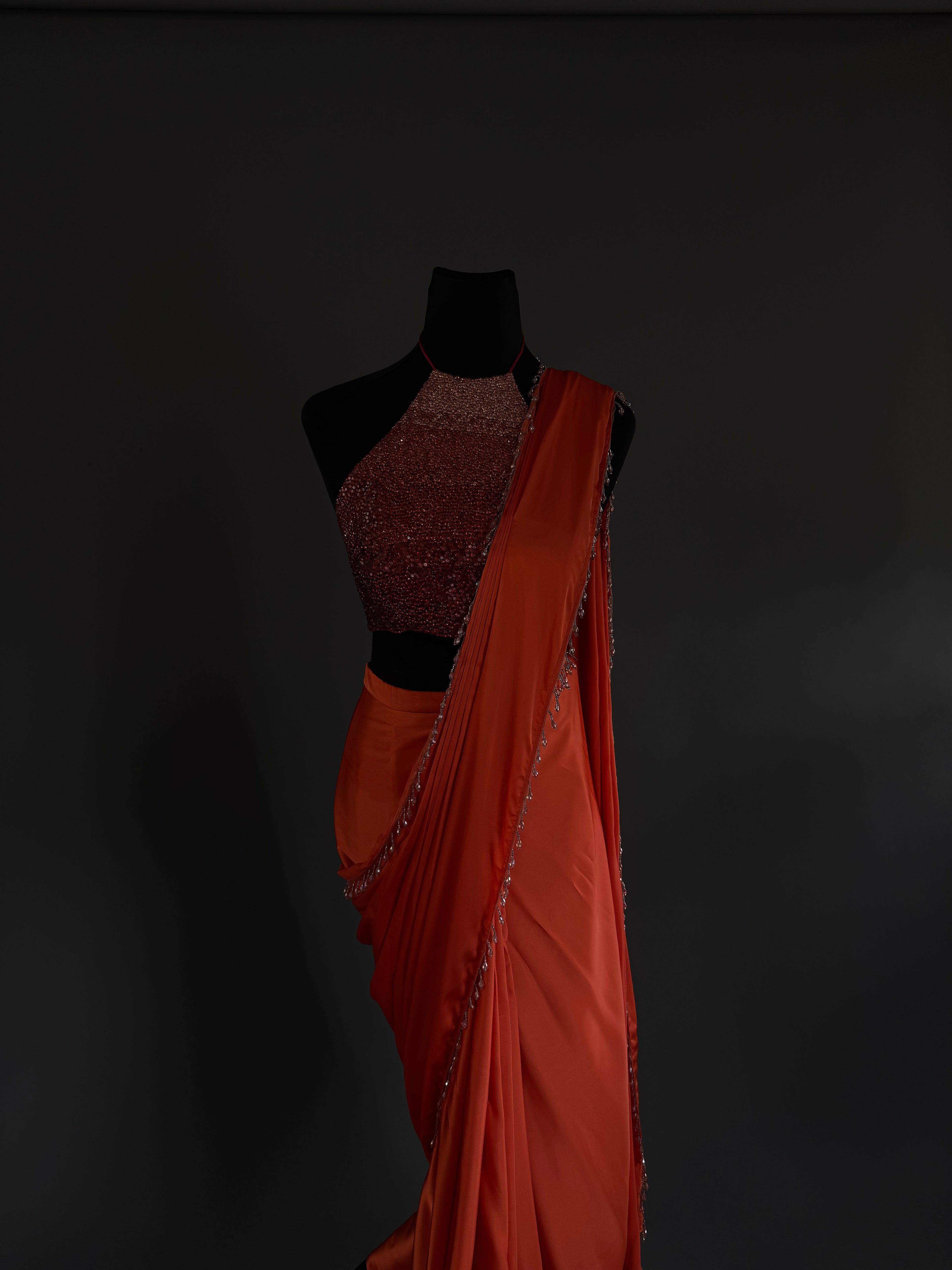 High Neck - Crystal Embellished Saree Set
