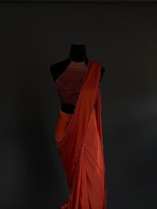 High Neck - Crystal Embellished Saree Set