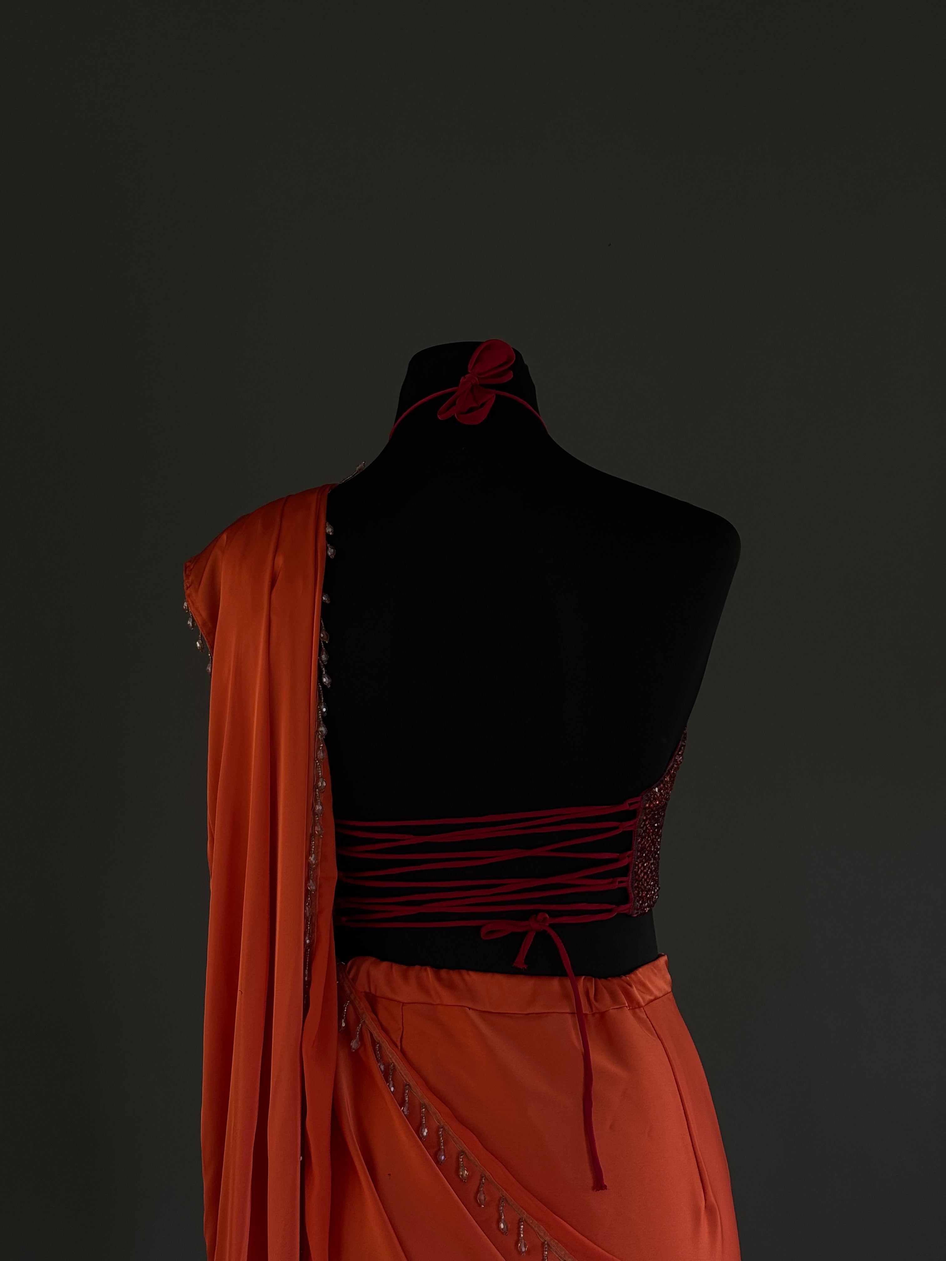 High Neck - Crystal Embellished Saree Set