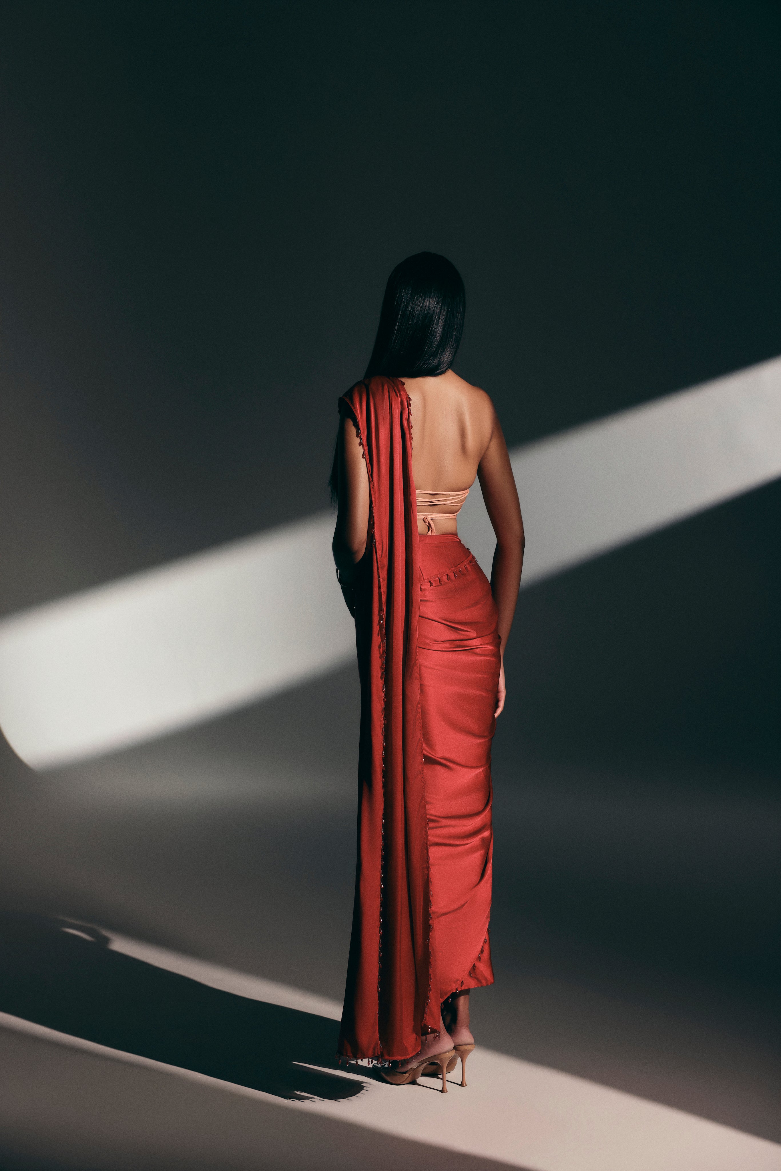 Crimson Ruby - Crystal Embellished Saree Set