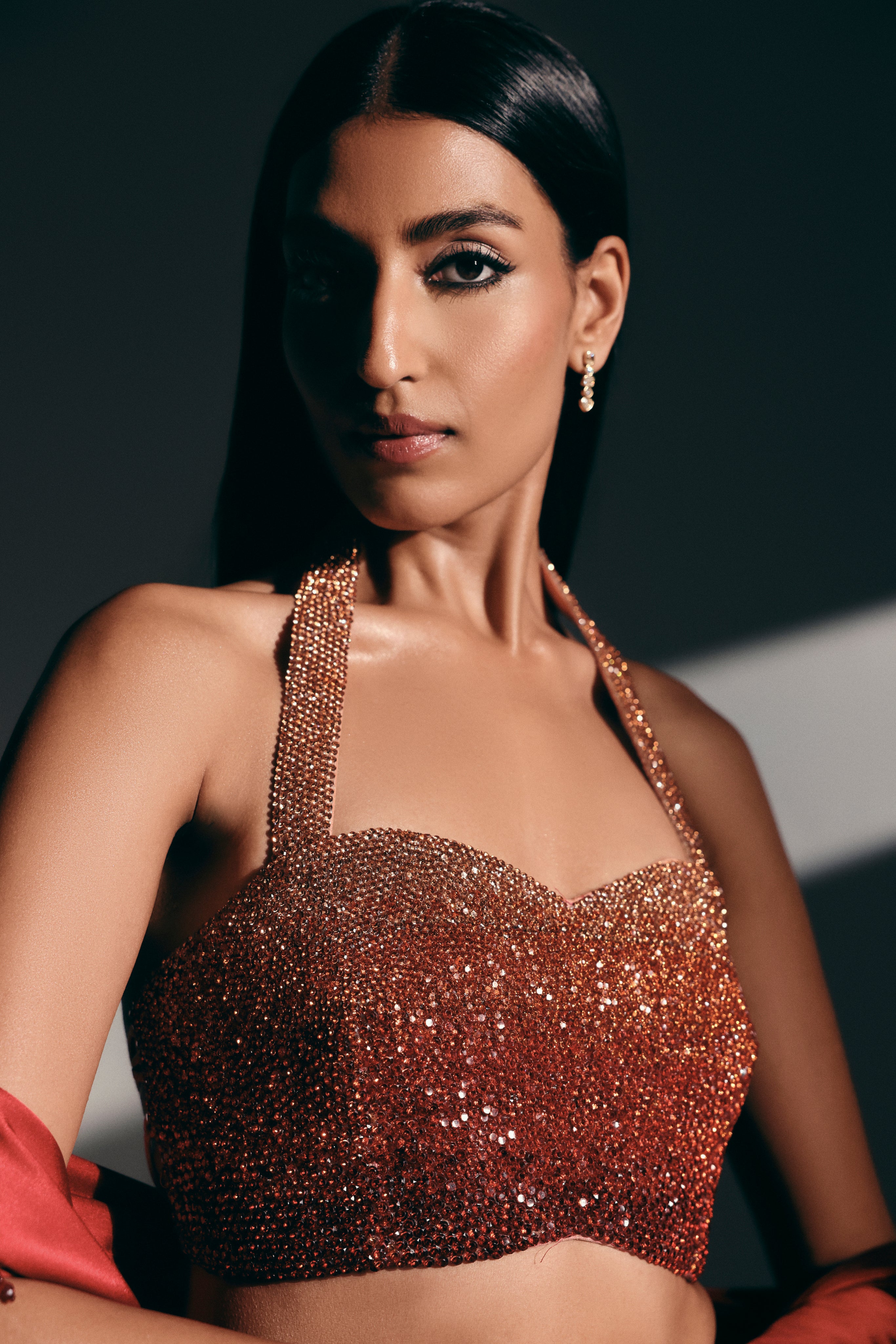 Crimson Ruby - Crystal Embellished Saree Set