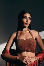 Crimson Ruby - Crystal Embellished Saree Set