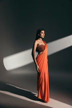 Sunset Amber - Crystal Embellished Saree Set