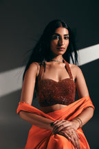 Sunset Amber - Crystal Embellished Saree Set