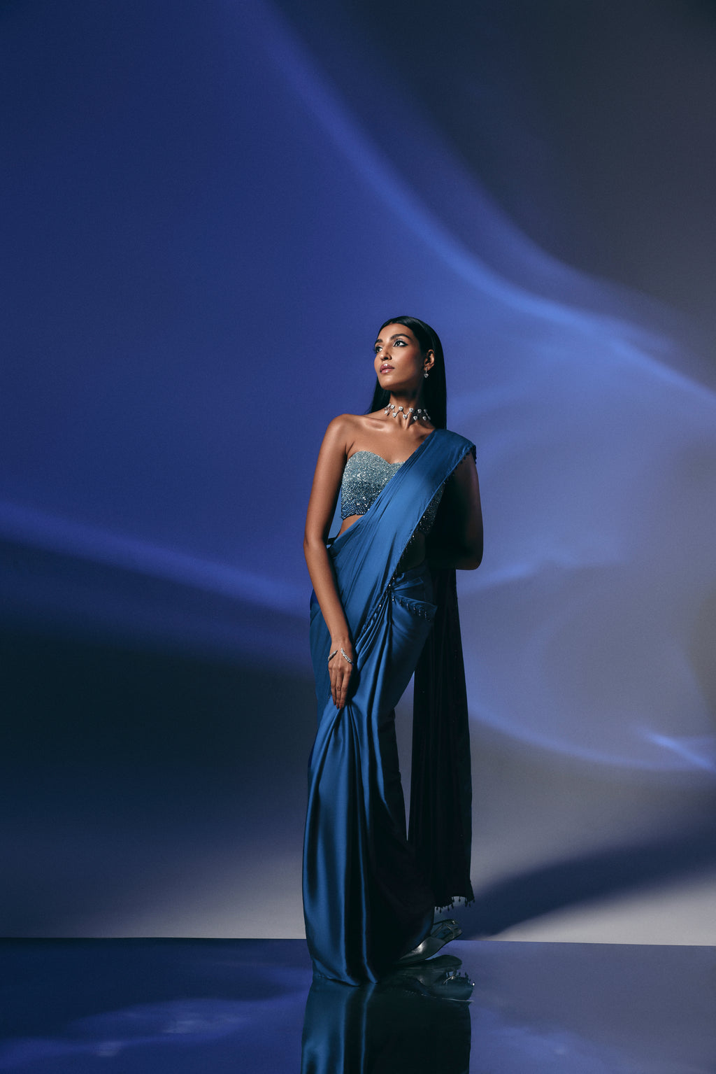 Midnight Sapphire - Crystal Embellished Saree Set