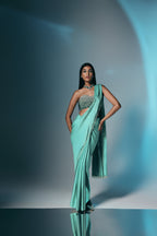 Tidal Aquamarine - Crystal Embellished Saree Set