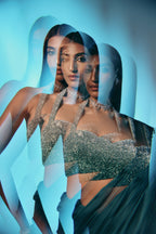 Tidal Aquamarine - Crystal Embellished Saree Set