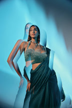 Aurora Emerald - Crystal Embellished Saree Set