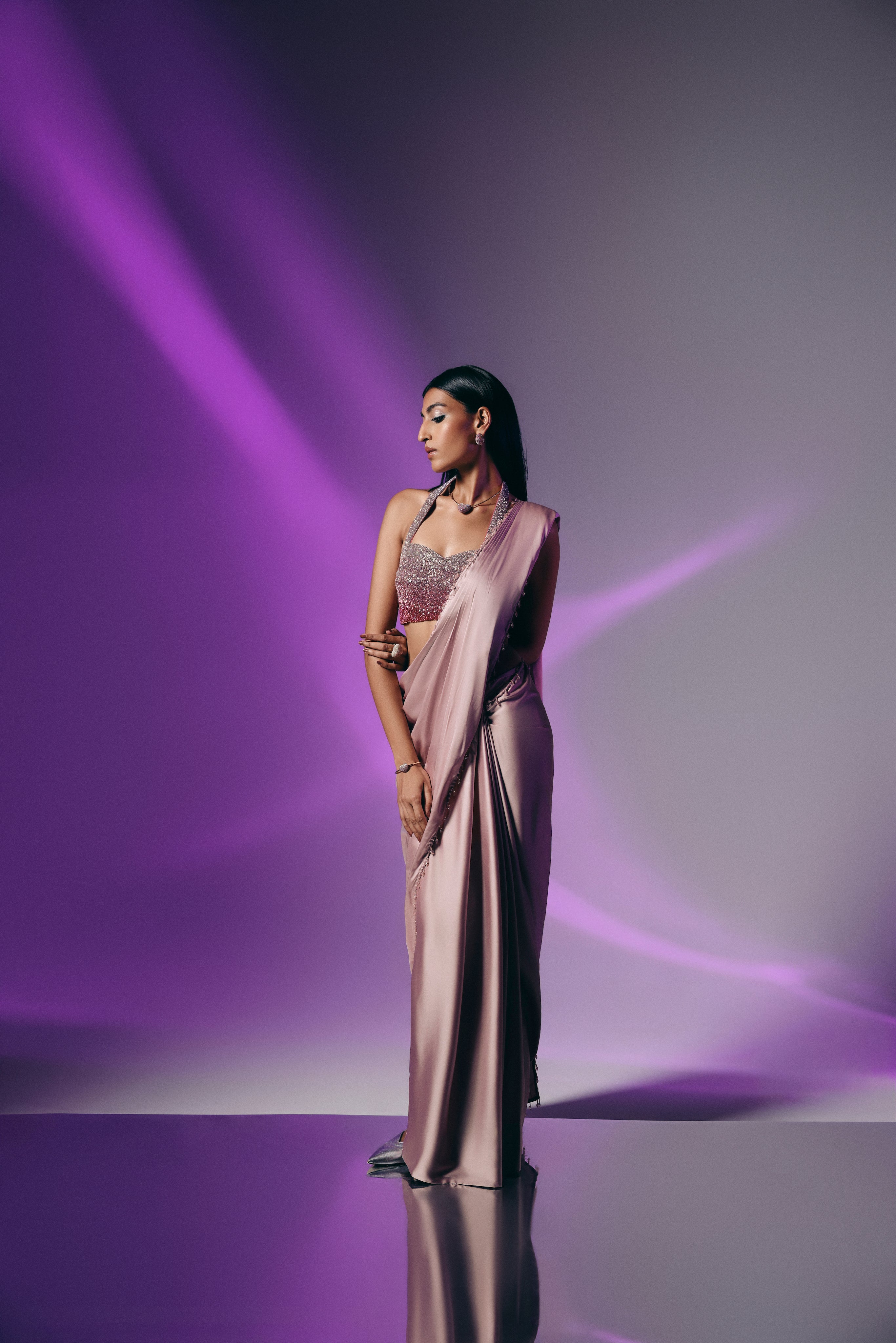 Blush Quartz : Crystal Embellished Saree Set