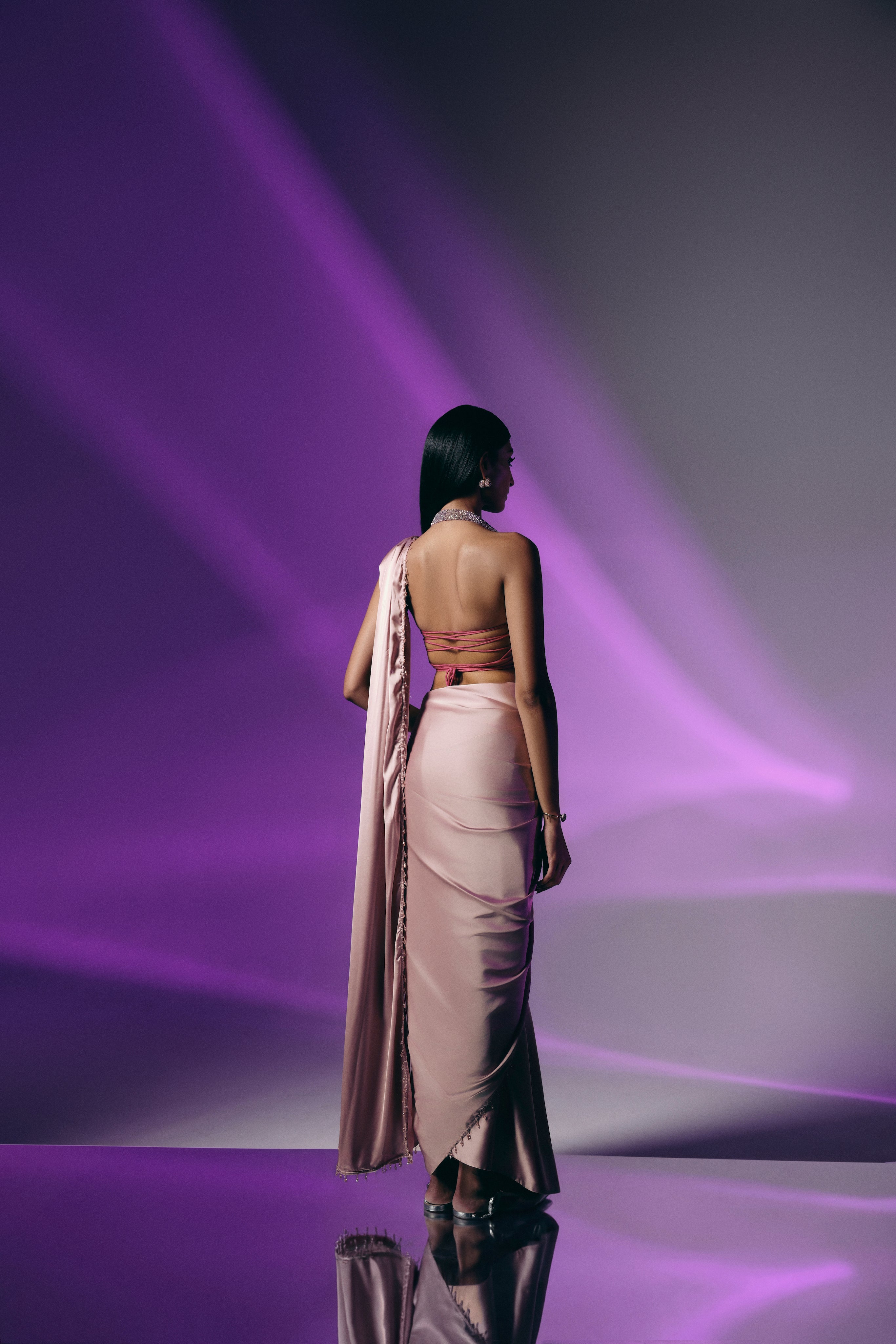 Blush Quartz : Crystal Embellished Saree Set