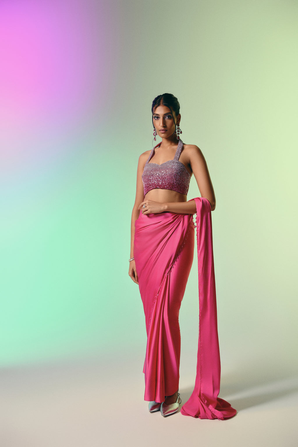 Rose Horizon - Crystal Embellished Saree Set