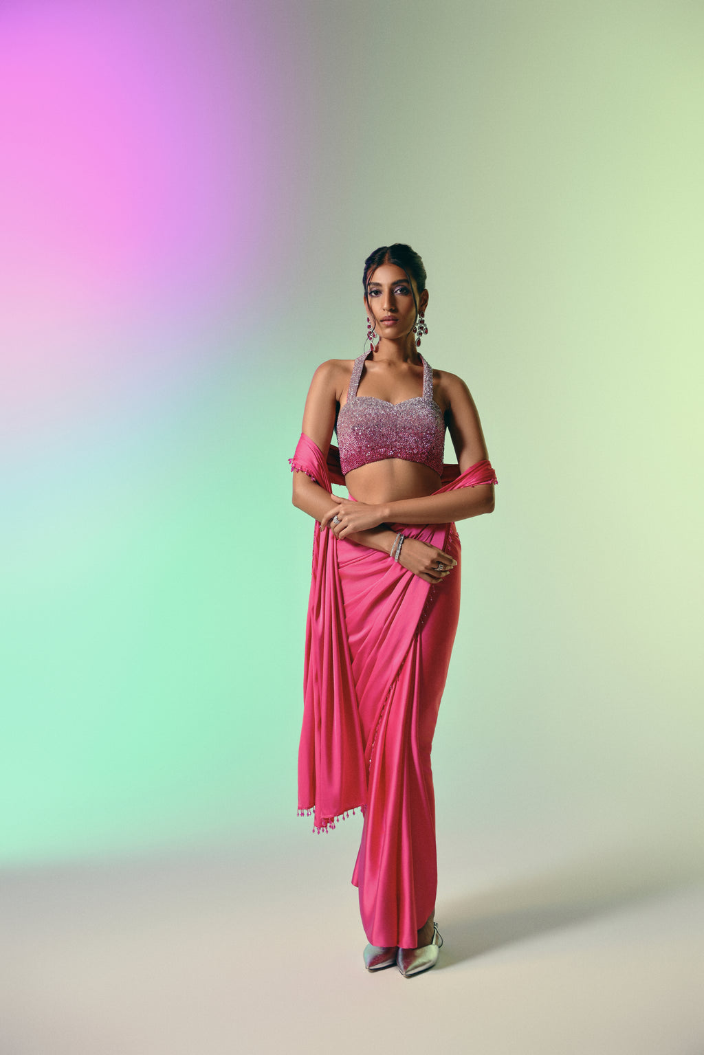 Rose Horizon - Crystal Embellished Saree Set