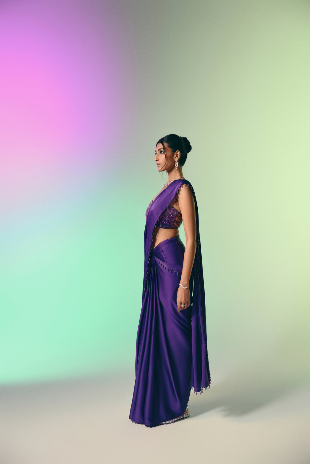 Twilight Amethyst - Crystal Embellished Saree Set