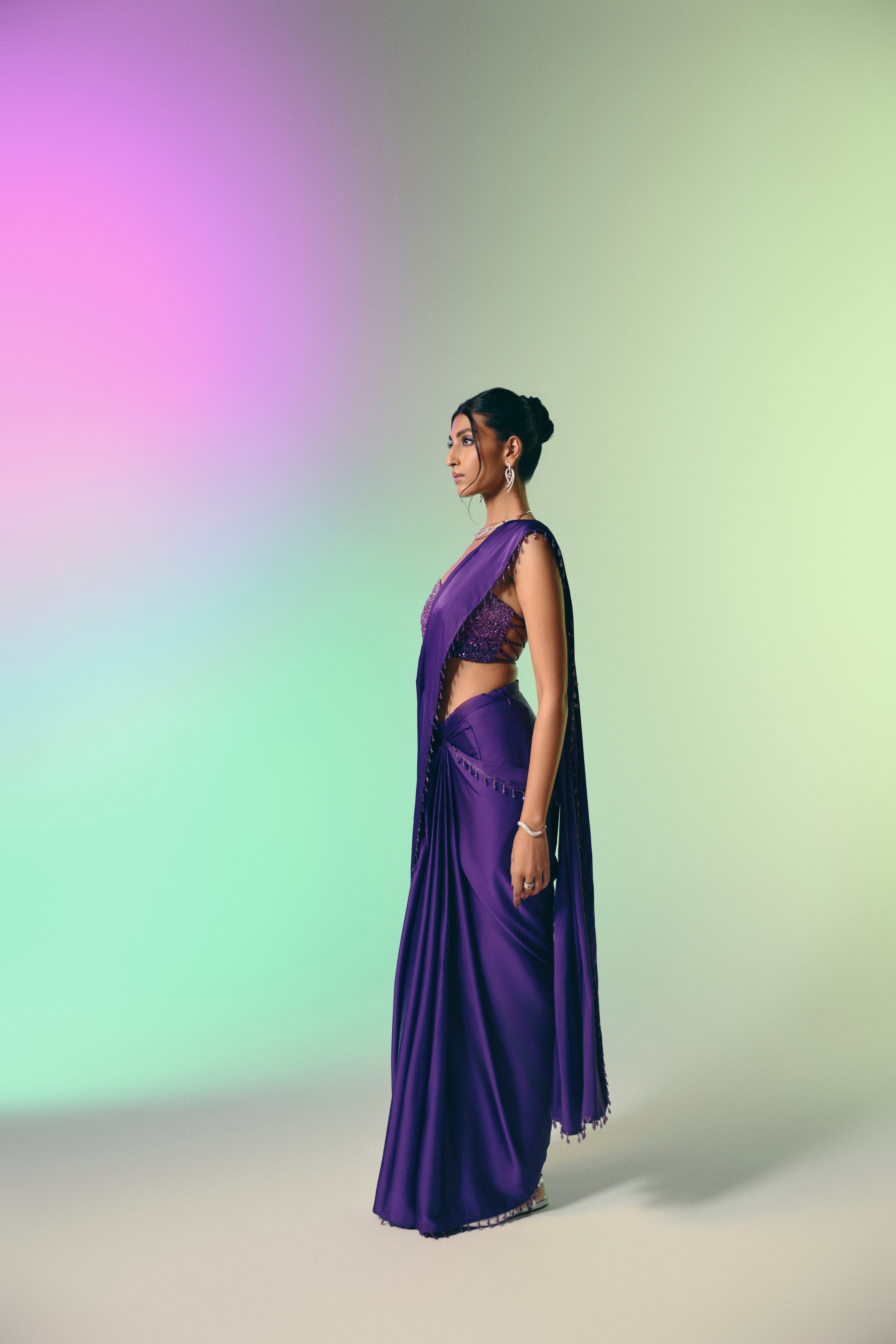 Twilight Amethyst - Crystal Embellished Saree Set