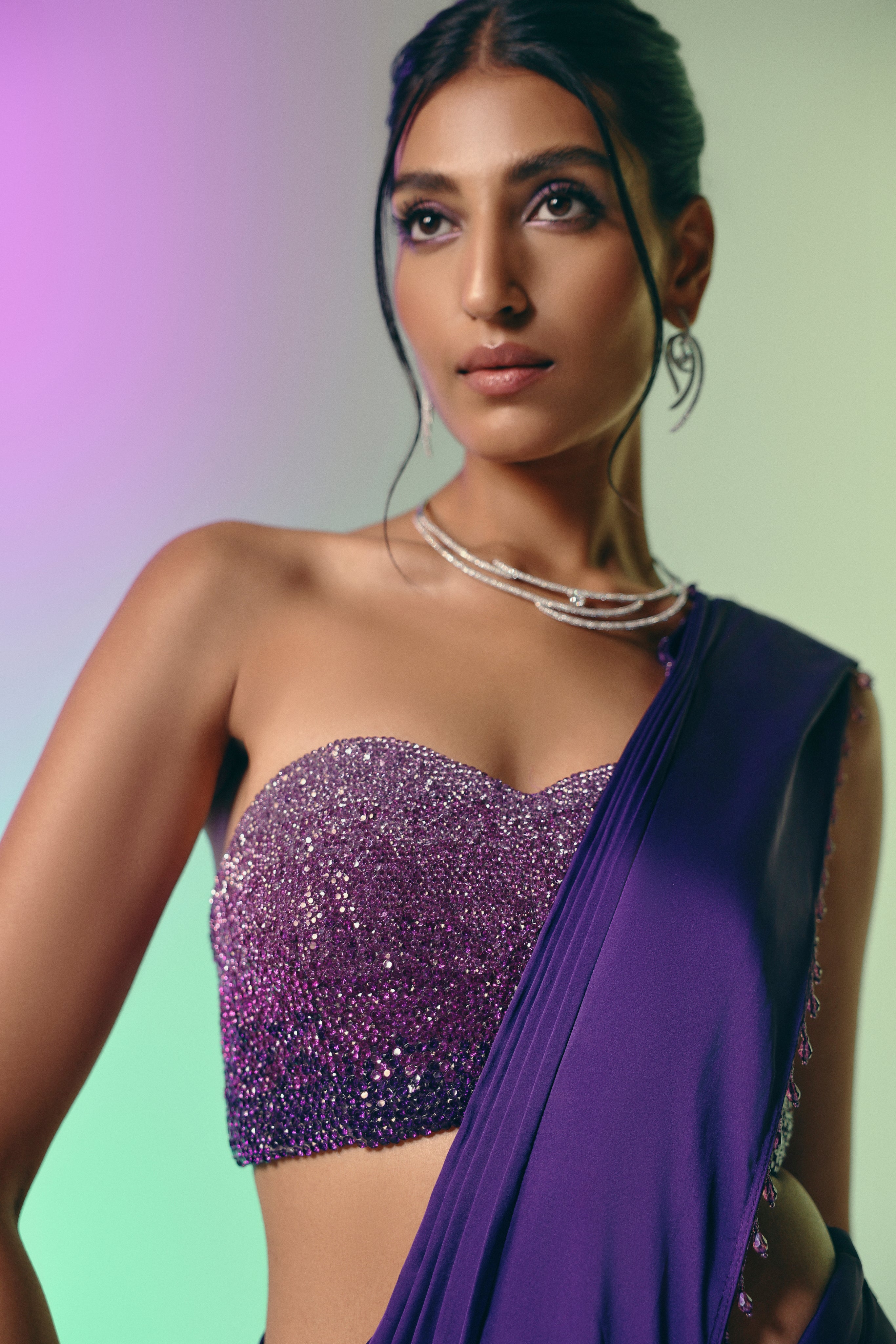 Twilight Amethyst - Crystal Embellished Saree Set