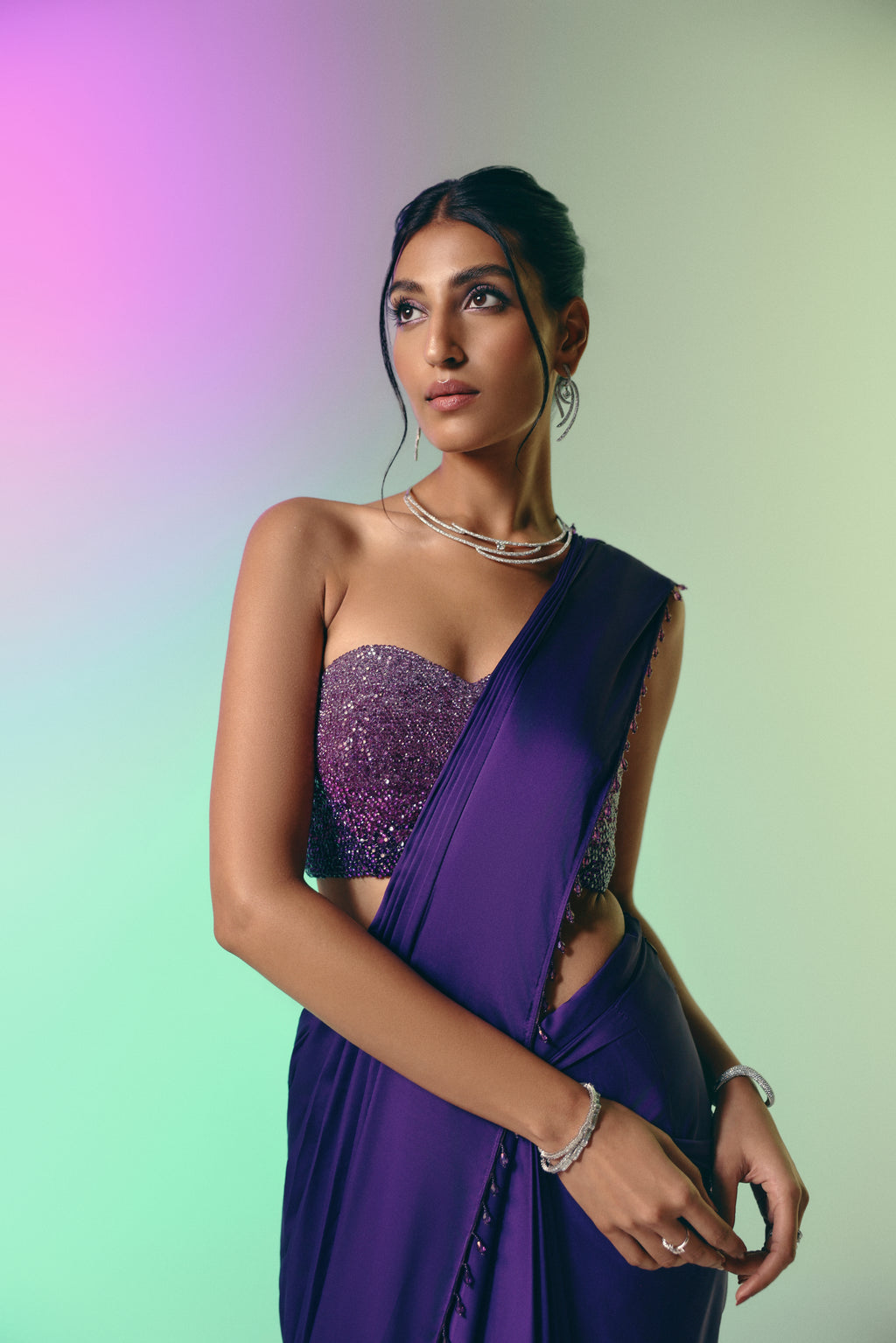Twilight Amethyst - Crystal Embellished Saree Set