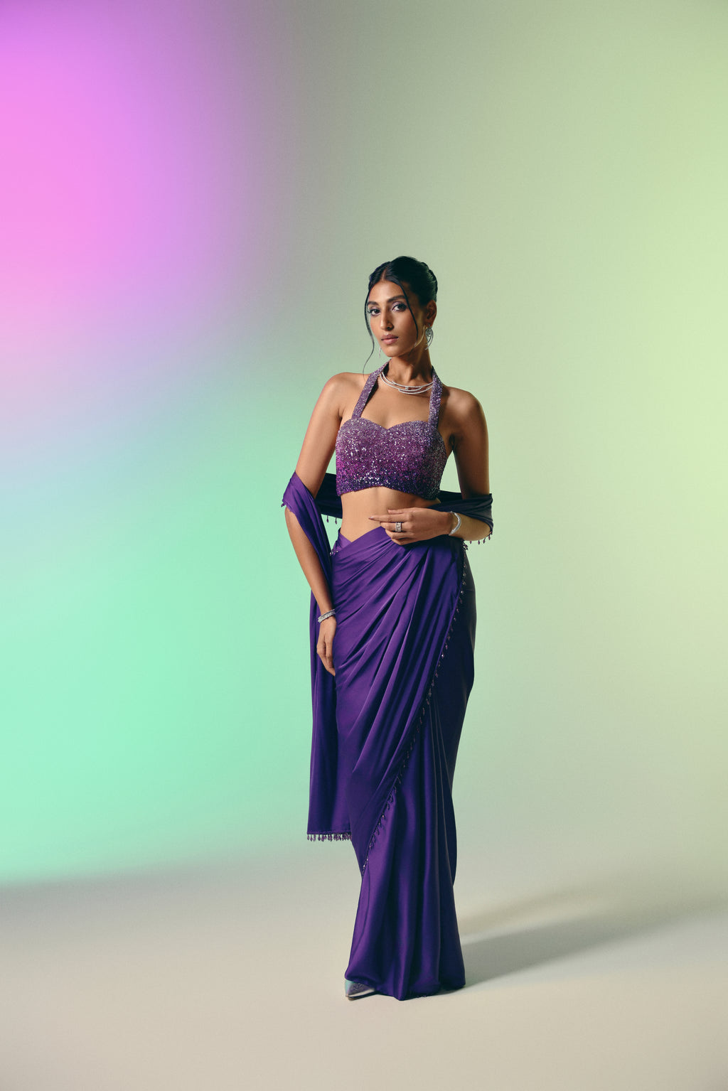 Twilight Amethyst - Crystal Embellished Saree Set