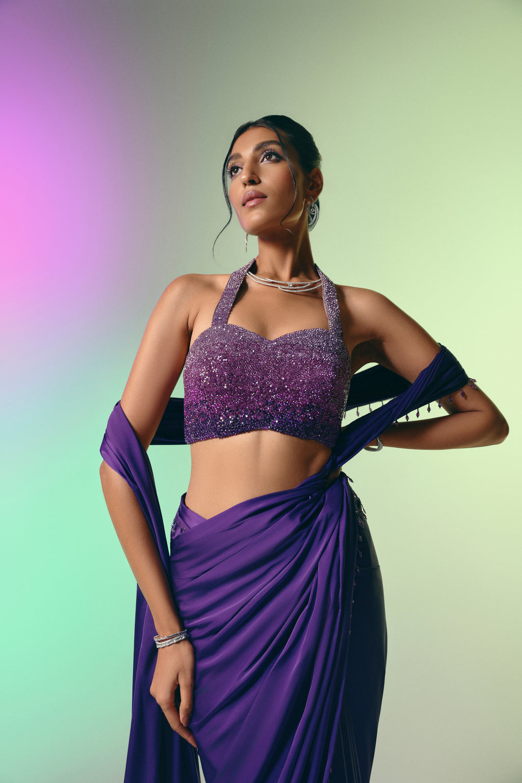 Twilight Amethyst - Crystal Embellished Saree Set