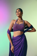 Twilight Amethyst - Crystal Embellished Saree Set
