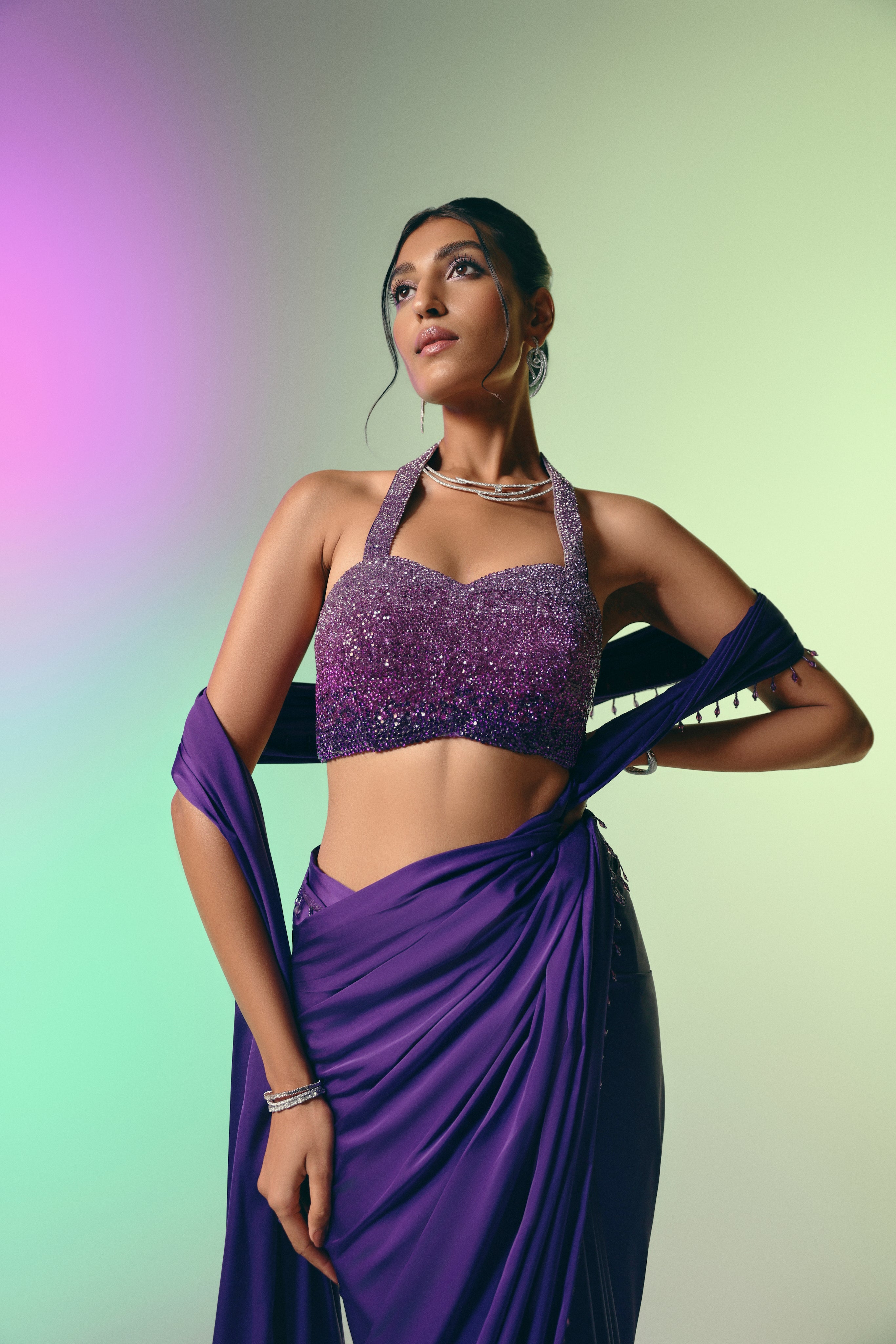 Twilight Amethyst - Crystal Embellished Saree Set