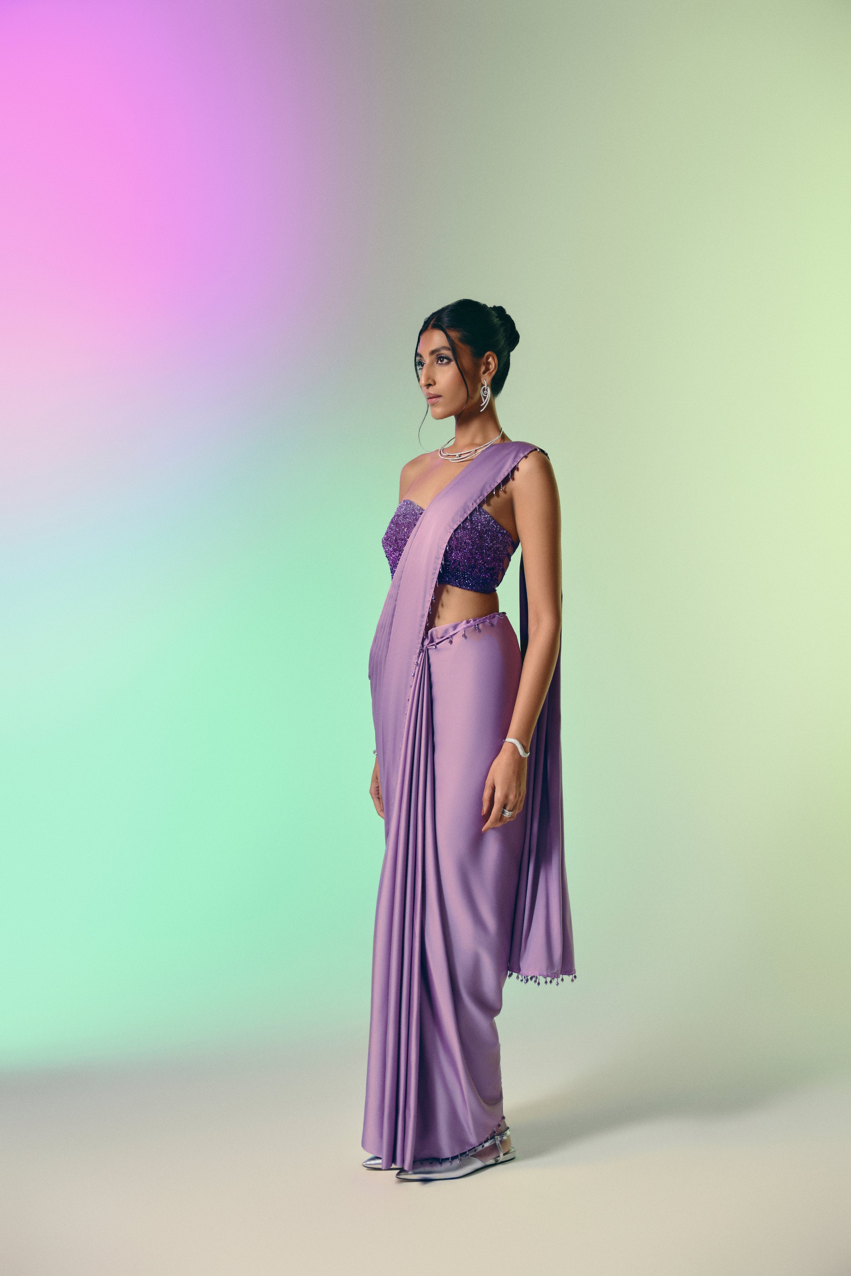 Lilac Fluorite - Crystal Embellished Saree Set