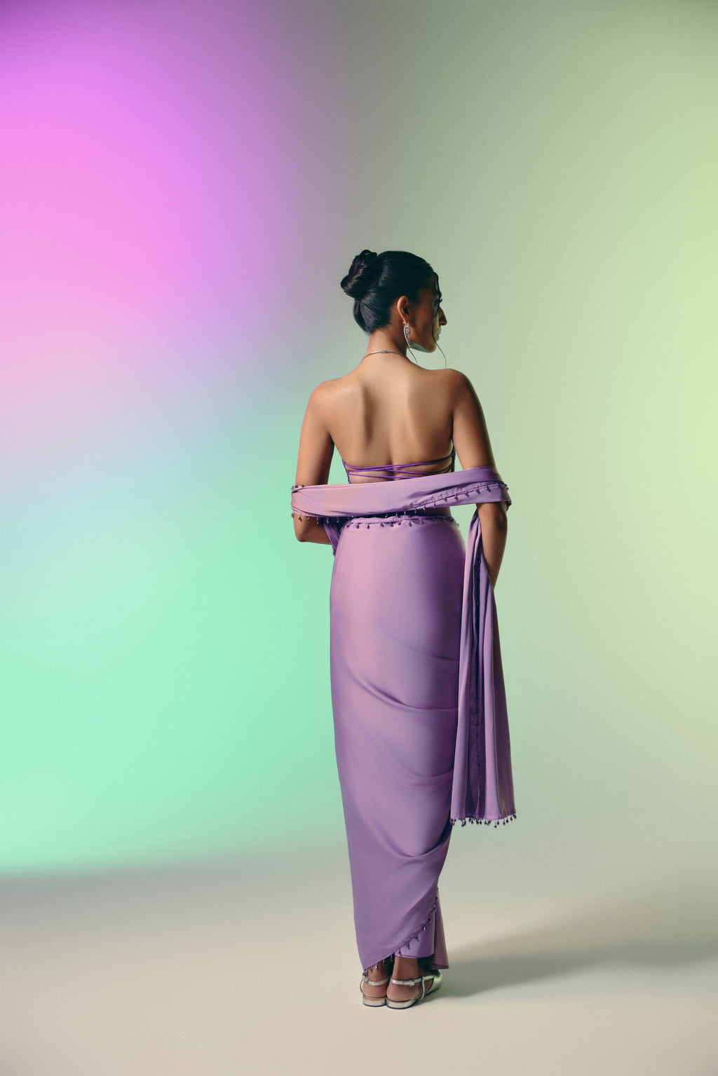 Lilac Fluorite - Crystal Embellished Saree Set