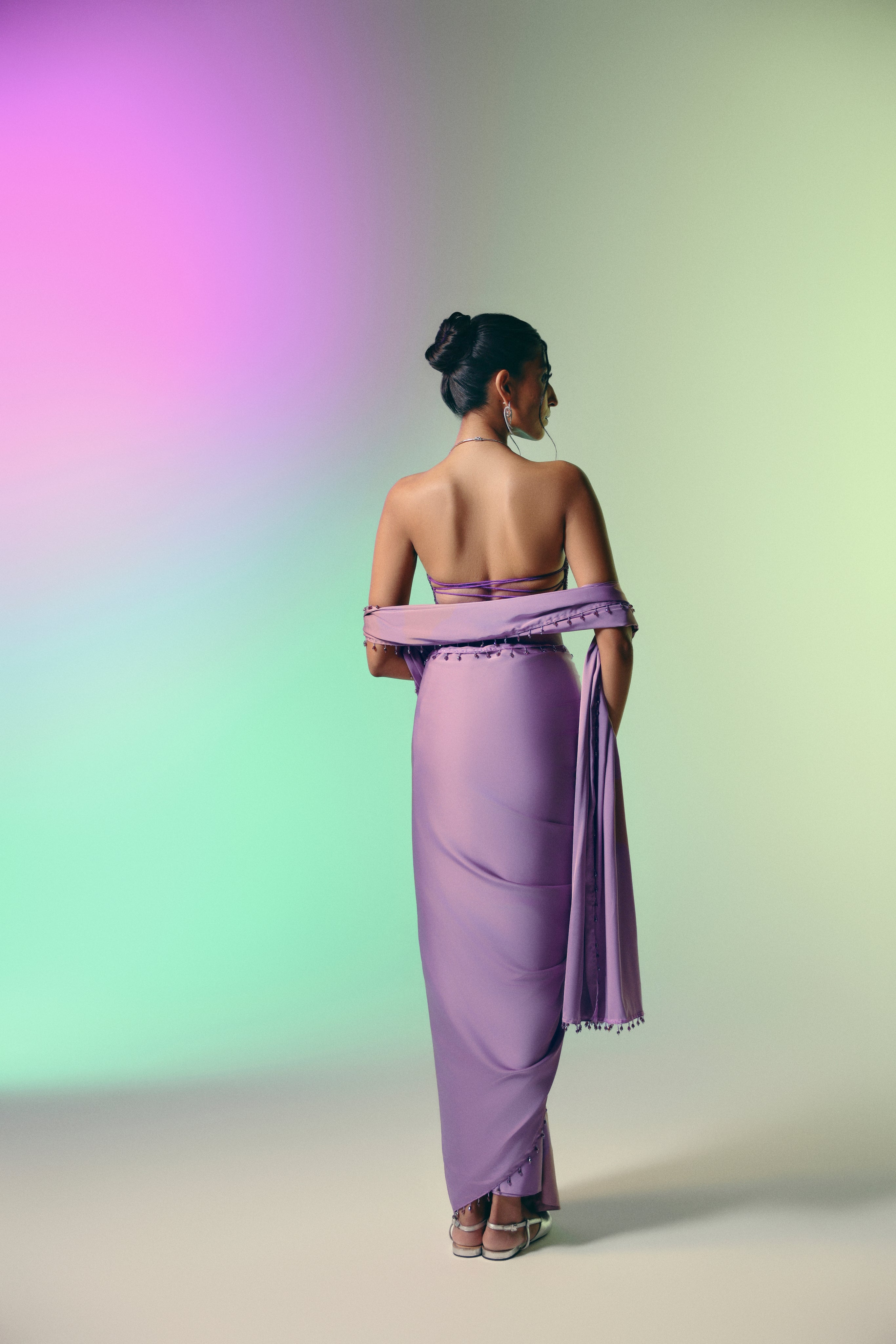 Lilac Fluorite - Crystal Embellished Saree Set