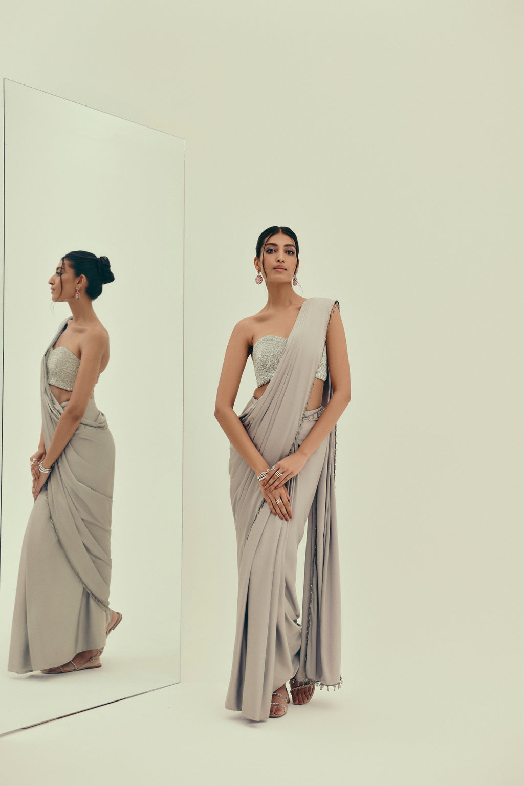 Lunar Moonstone - Crystal Embellished Saree Set
