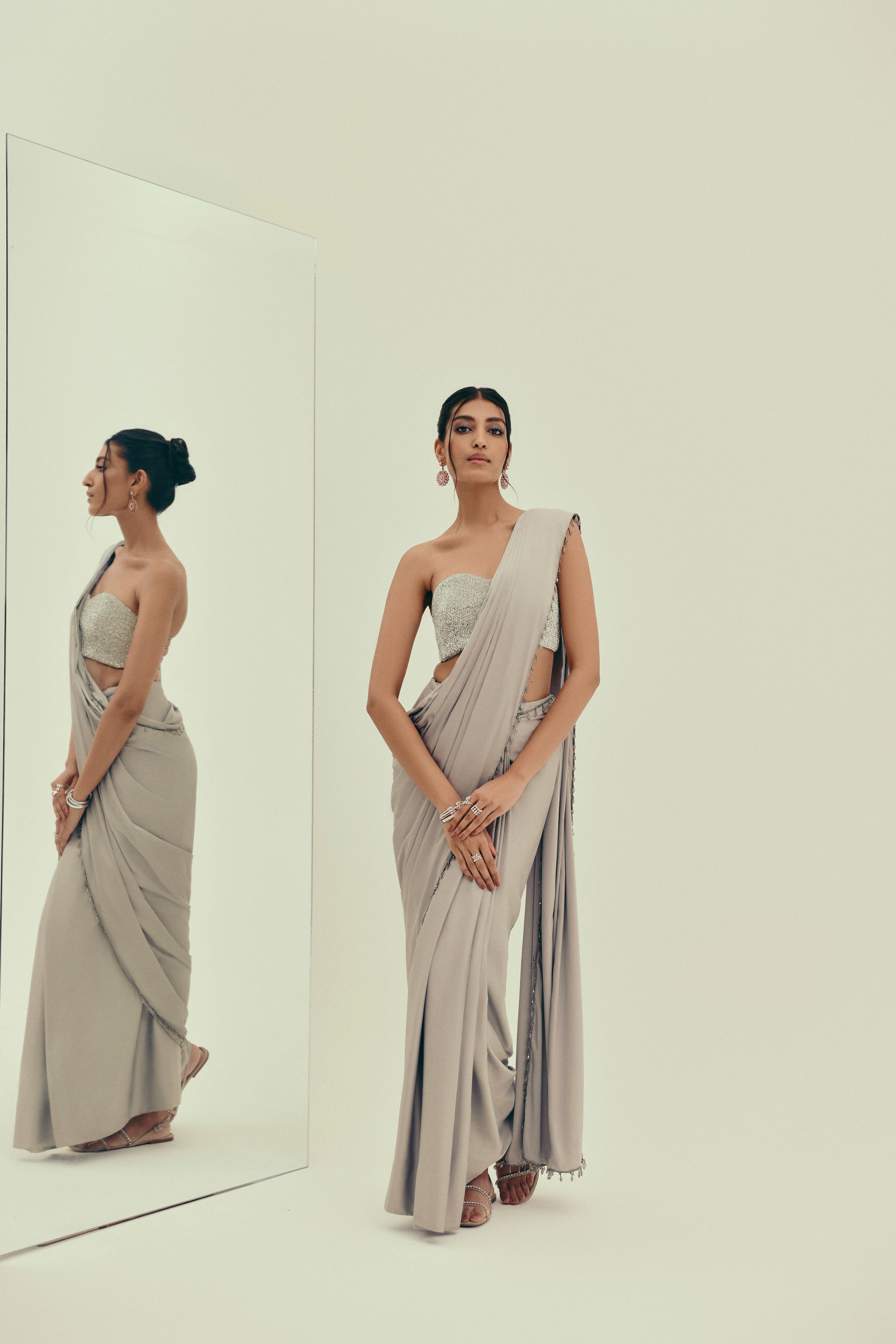 Lunar Moonstone - Crystal Embellished Saree Set