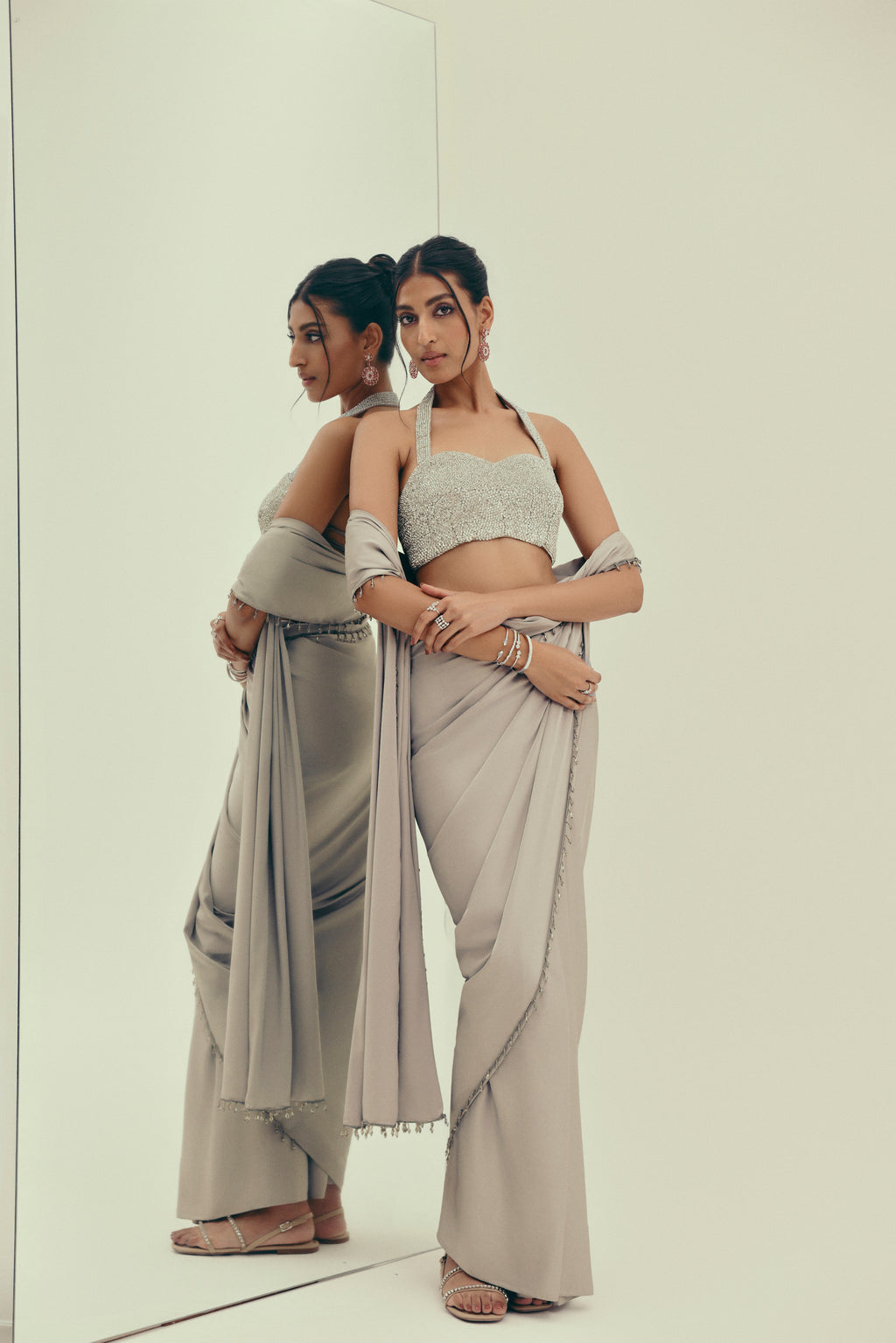 Lunar Moonstone - Crystal Embellished Saree Set