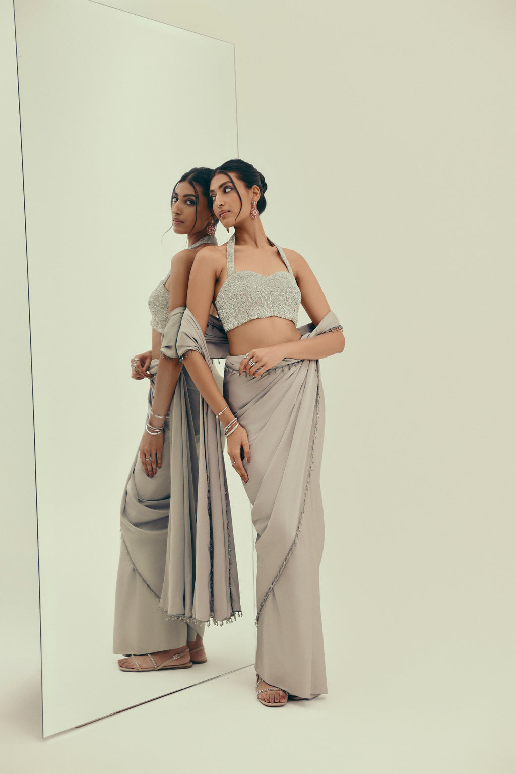 Lunar Moonstone - Crystal Embellished Saree Set