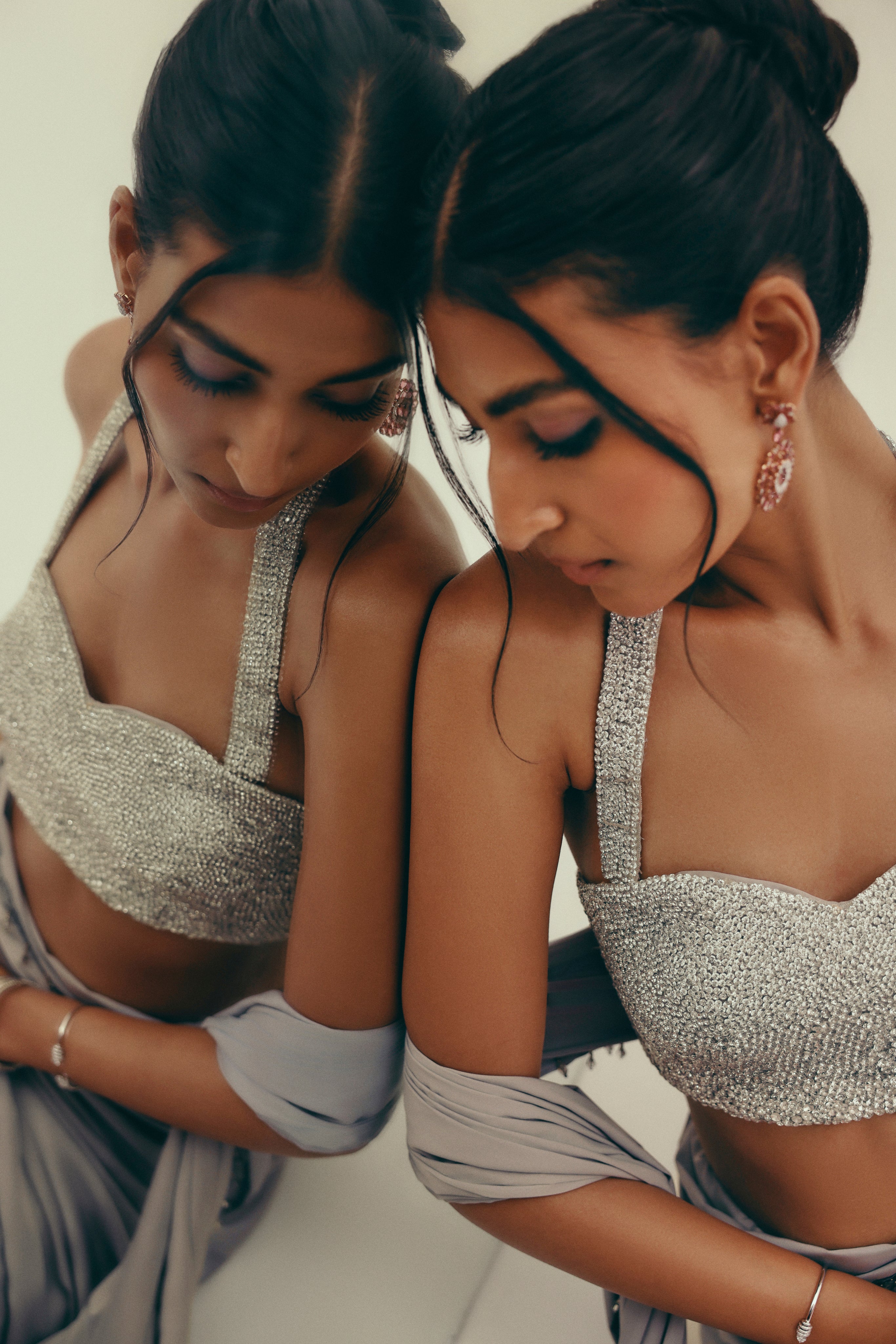 Lunar Moonstone - Crystal Embellished Saree Set